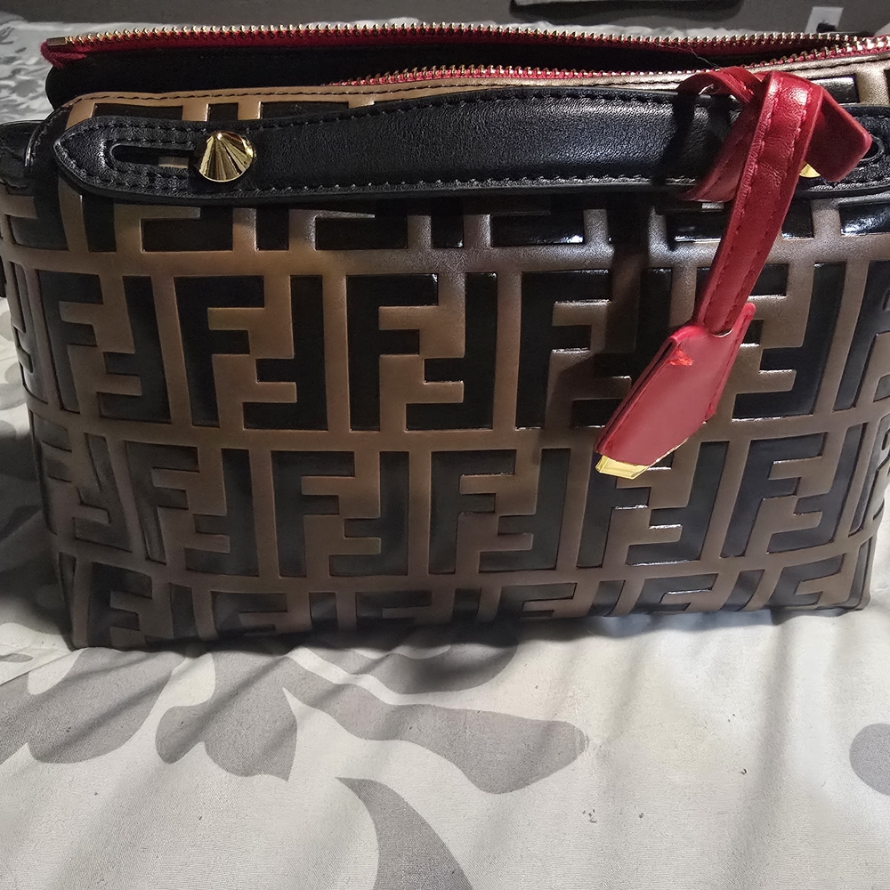 Fendi Red and Gold Leather Keychain